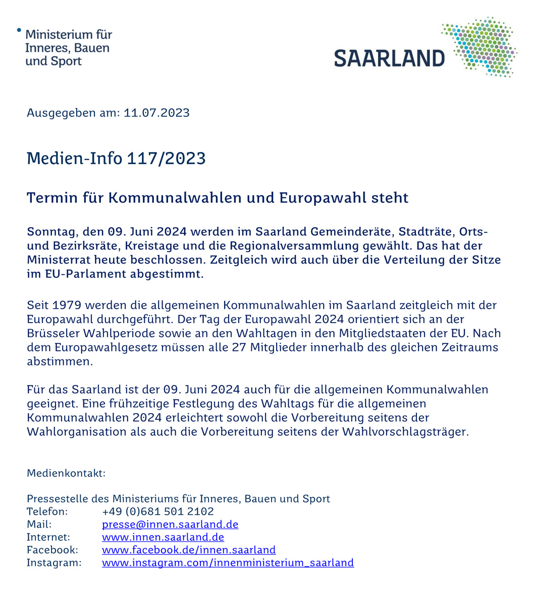 Termin für Kommunalwahl 2024
