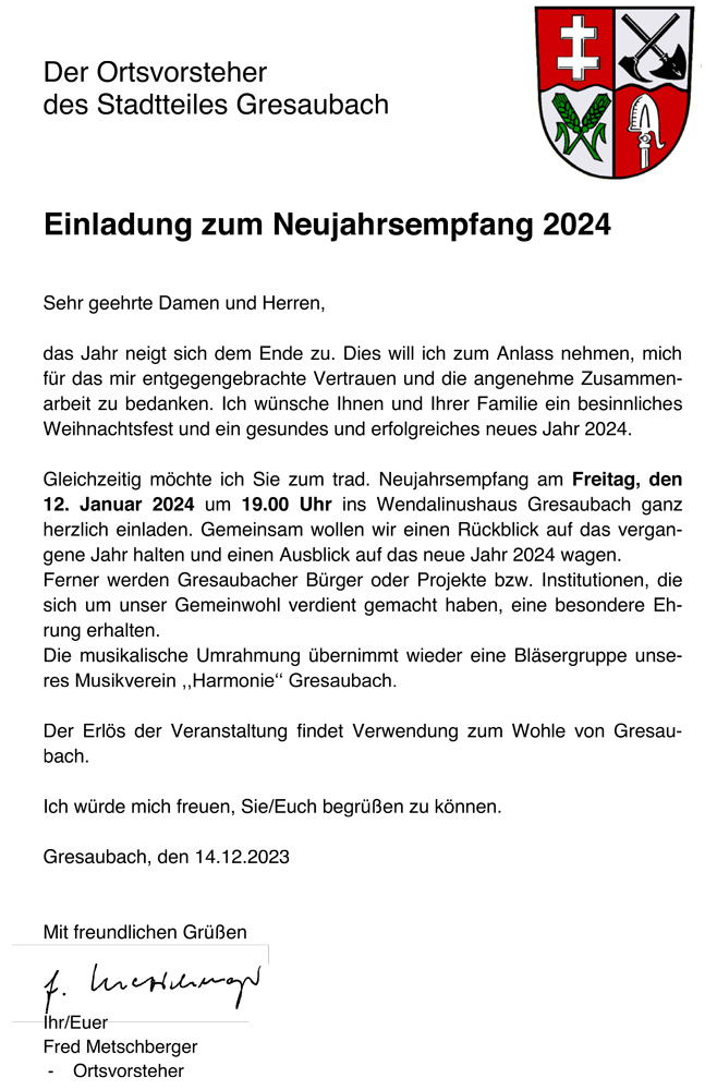 Einladung Neujahrsempfang 2024
